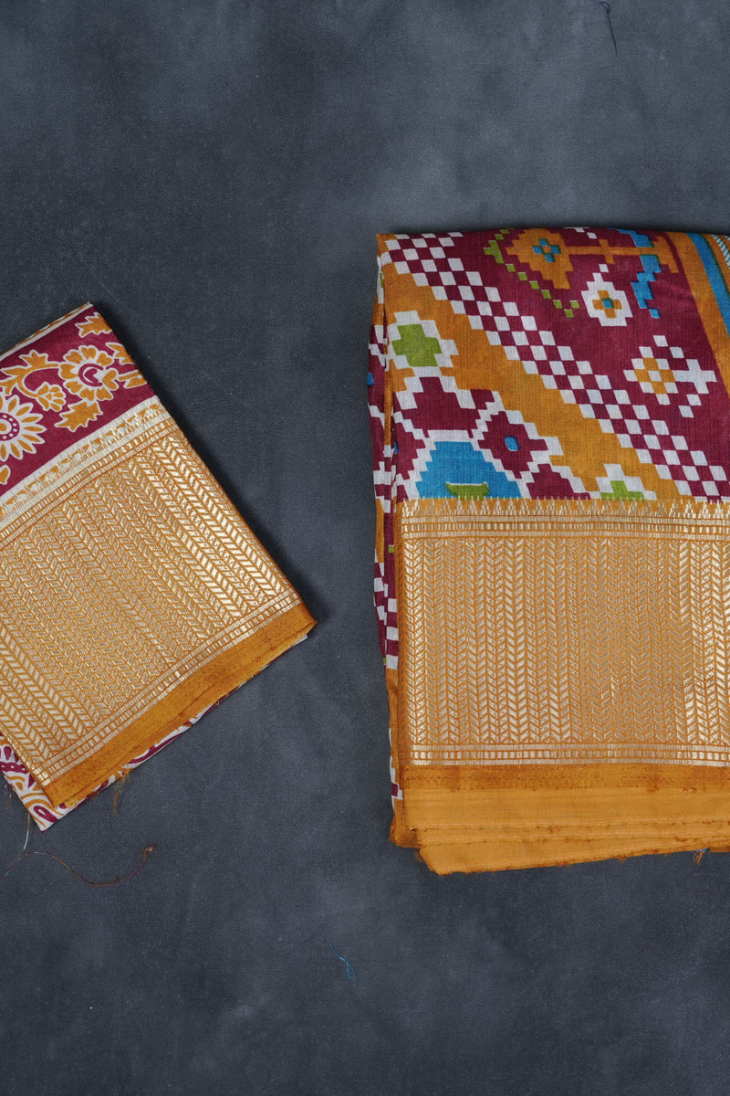 Eccentric Kanchipuram Semi-Silk Saree with Dynamic Ikkat Design