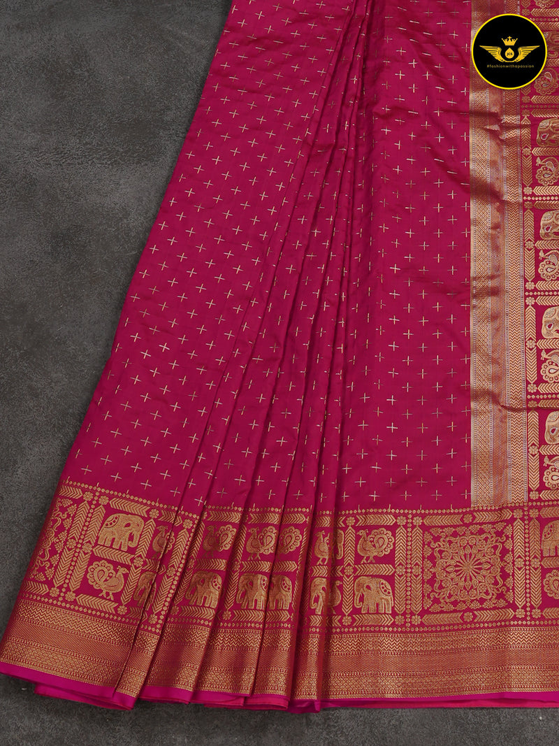 Rani Pink Semi Soft Silk Saree With Zari Woven Border And Pallu