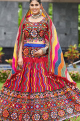 Navratri Chaniya Choli with 4 meter Flair in Red