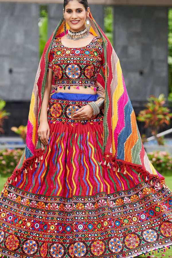 Navratri Chaniya Choli with 4 meter Flair in Red