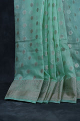 Handwoven Banarasi Kora Silk Saree with Detailed Patterns - Traditional