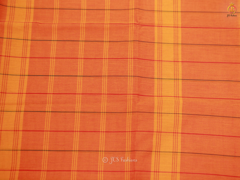 Kanchi Cotton Mustard Thread Line Saree with Zari Border Work
