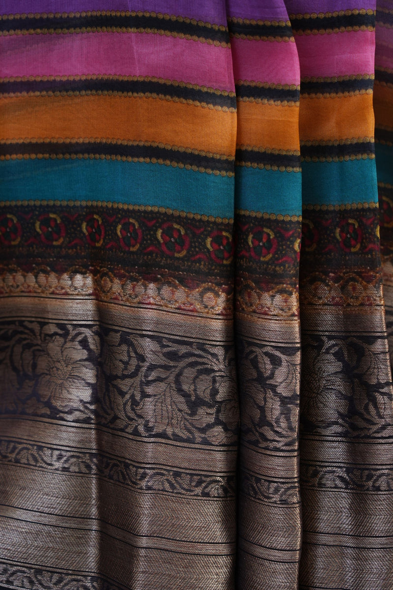 Exquisite Sabhyasachi Lehariya Organza Silk Saree with Kanchi Border