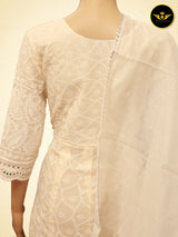 Cotton Fabric Anarkali Chikan Sequence Gown With Dupatta