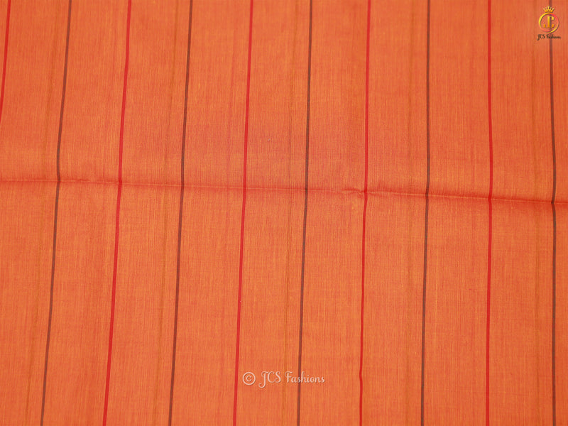 Kanchi Cotton Mustard Thread Line Saree with Zari Border Work