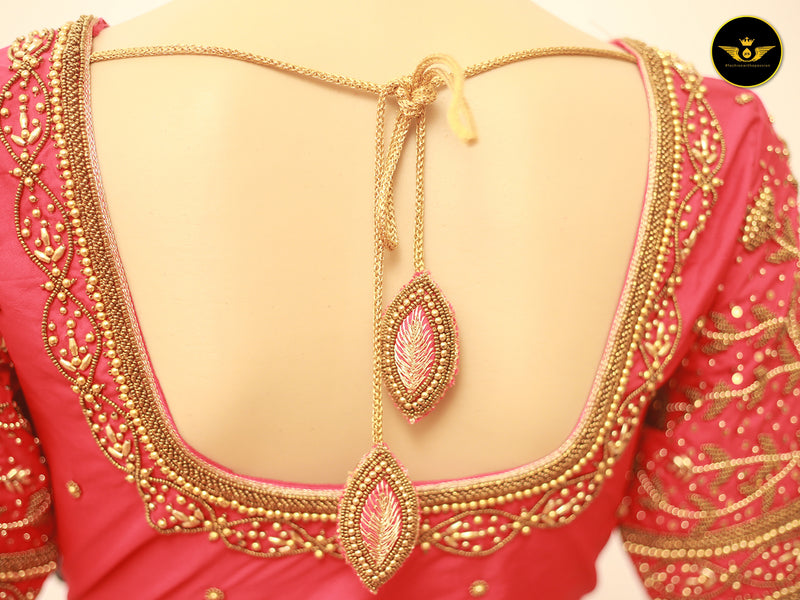 Luxurious Indian Aari Work Silk Blouse With Latkan