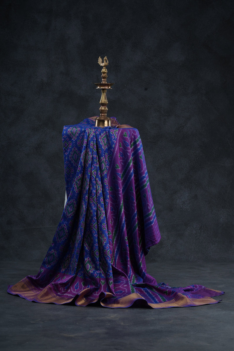 Elegant Ikkat Silk Saree with Stunning Aari-Work Blouse -Modern Wear