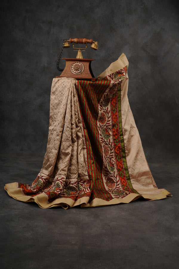 Luxurious Tusser Silk Saree with Elegant Crystal Beadwork - Chic Style