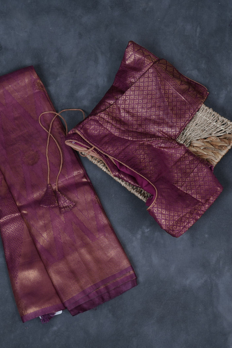 Wine Color Soft Semi-Silk Saree With A stitched Blouse