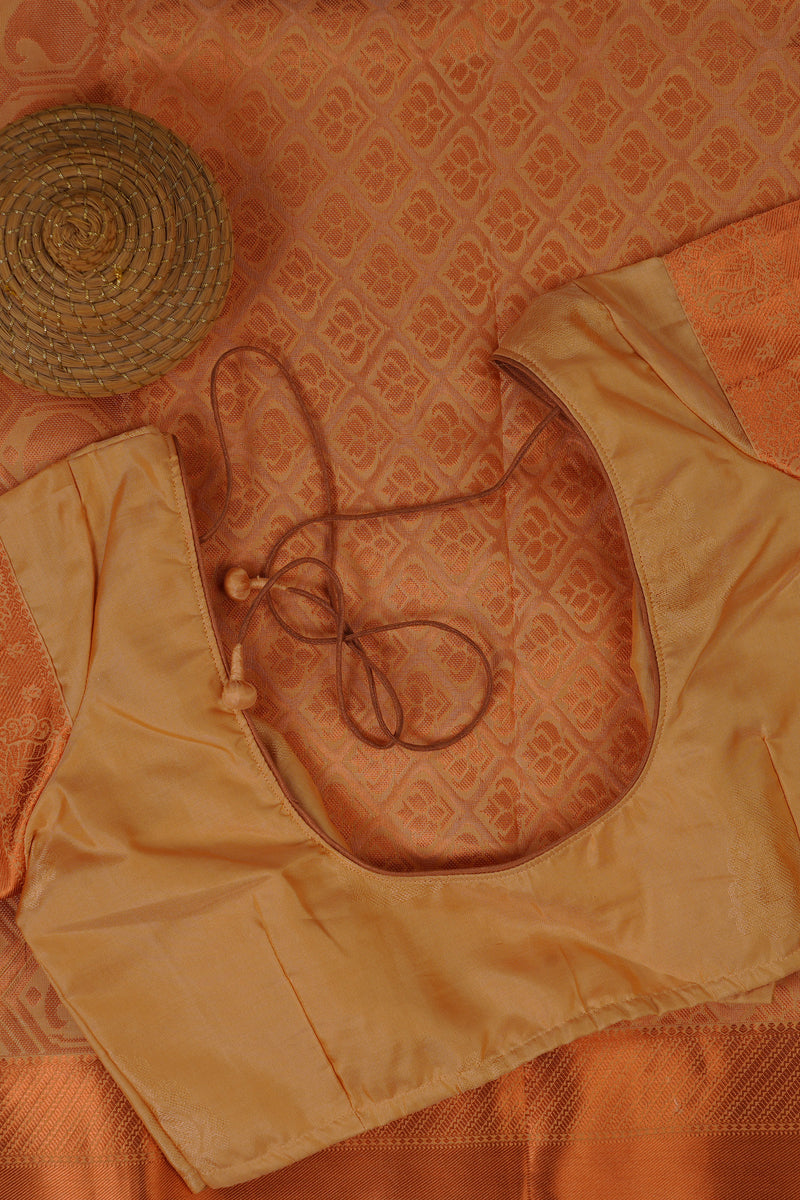 Pure Handloom Silk Saree with Copper Zari Border & Stitched Blouse