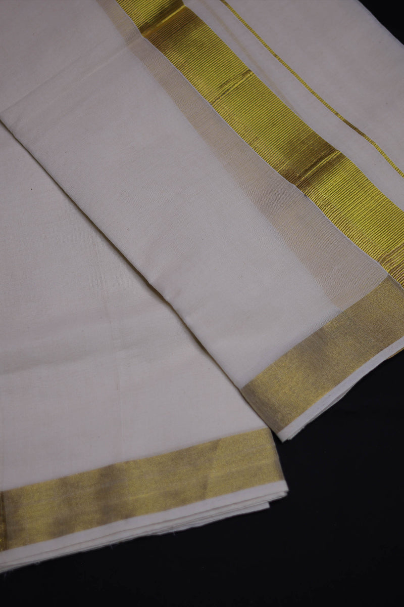 Traditional Kerala Cotton Dhoti, Veshti with gold Zari by JCSFashions - Elegance & Comfort