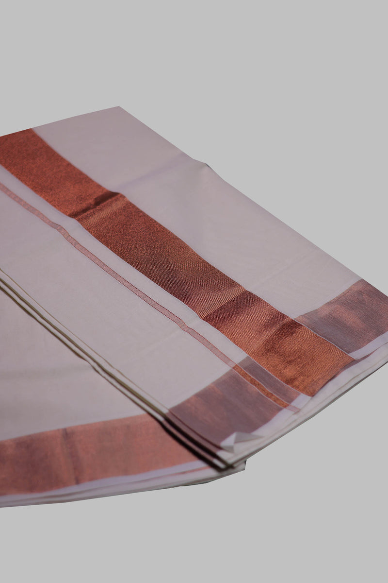 Authentic Kerala Cotton Saree with Rosecopper Zari Border