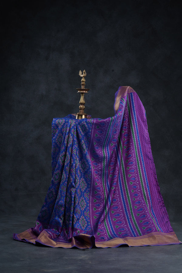 Elegant Ikkat Silk Saree with Stunning Aari-Work Blouse -Modern Wear