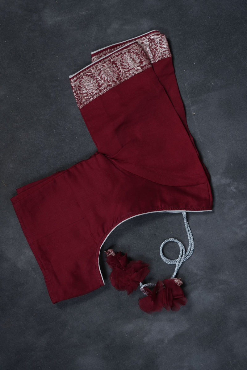Authentic Banarasi Chiffon Saree - Silver Zari Border & Bootie Design