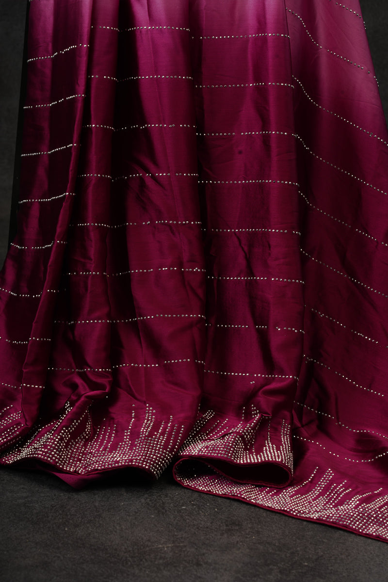 Luxurious Japan Satin Saree in Double-Shade Pink and Maroon