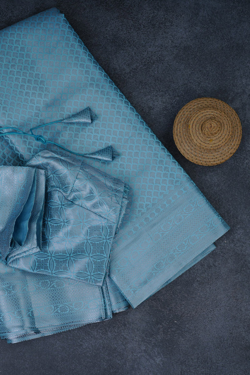 Regal Banarasi Soft Silk Saree with Silver Brocade Design & Blouse
