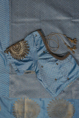 Embossed Kanchi Silk Saree: Peacock Zari Butta and Grand Pallu