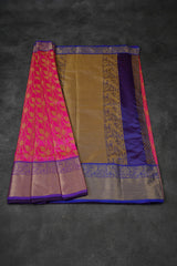 Handwoven Kanchipuram Silk Saree with Pink and Purple Border