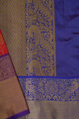 Kanchipuram Handloom Silk Saree: Red & Purple Border | Barcode Blouse