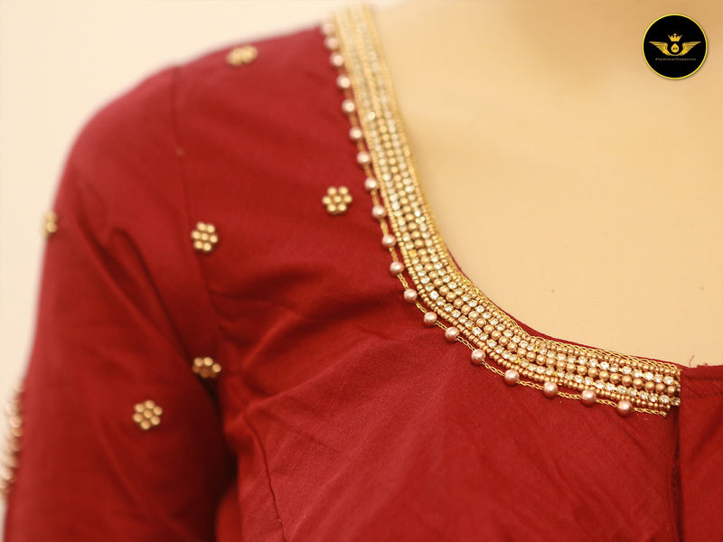 Aari Work Bridal Blouse With Traditional Embellishments