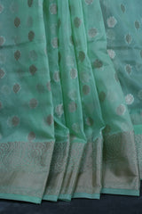 Handwoven Banarasi Kora Silk Saree with Detailed Patterns - Traditional