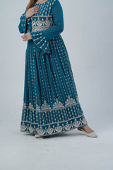 Georgette KURTI Top with Signature Embroidery & Dual Sleeve Design