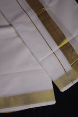 Men's Premium Kerala Cotton Double Dhothi with Golden Zari Border