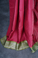 Semi Soft Silk Saree with Silver Weave Border & Complementary Blouse