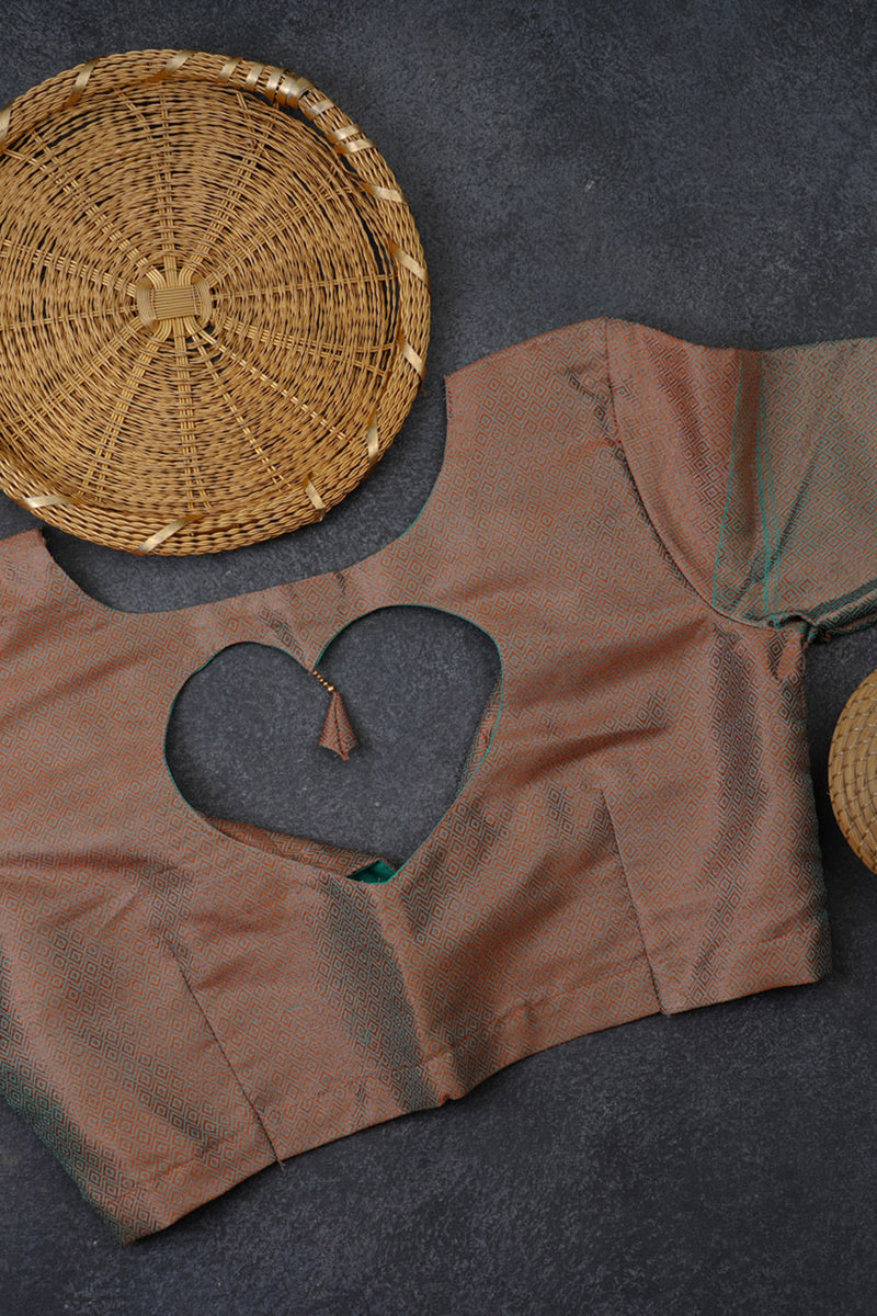 Radiant Banarasi Copper Soft Silk Saree with Designer Contrast Blouse