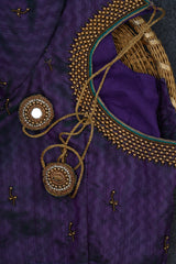 Exquisite Soft Ikkat Silk Saree with Aari Work Contrast Blouse