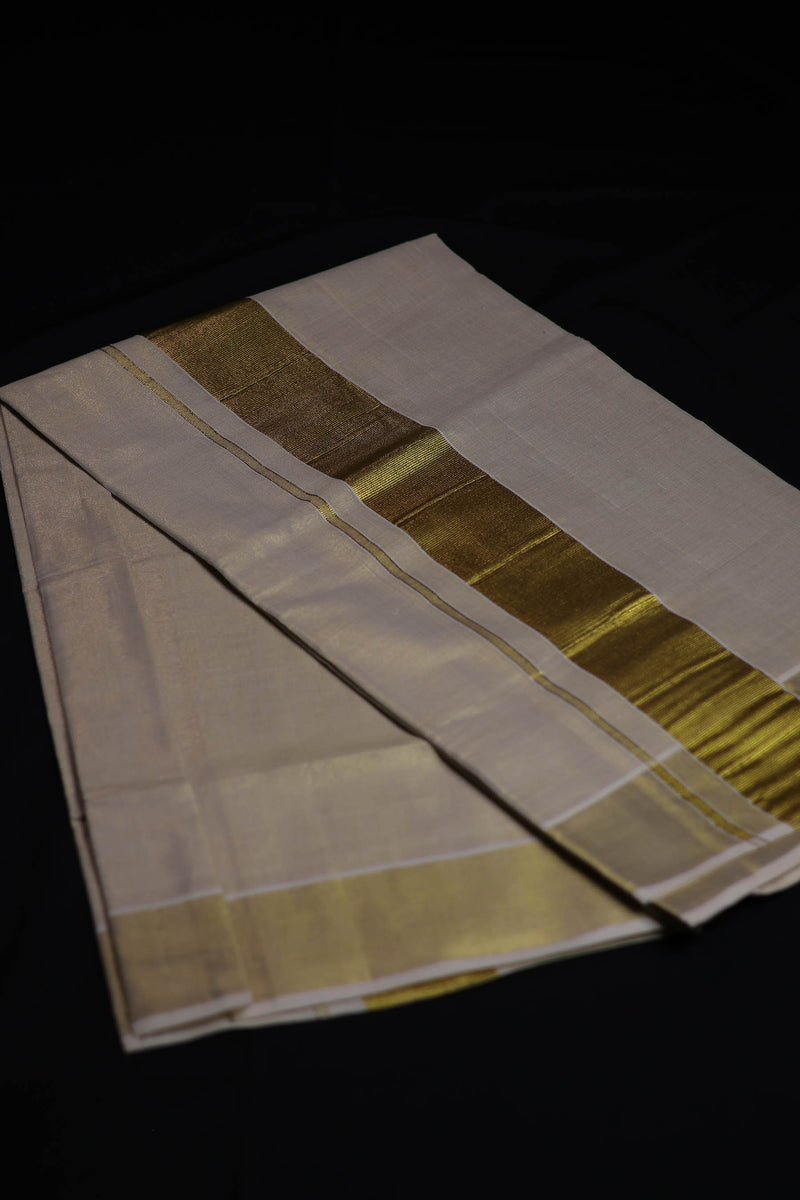 Traditional Kerala Cotton Dhoti, Veshti with gold Zari by JCSFashions - Elegance & Comfort