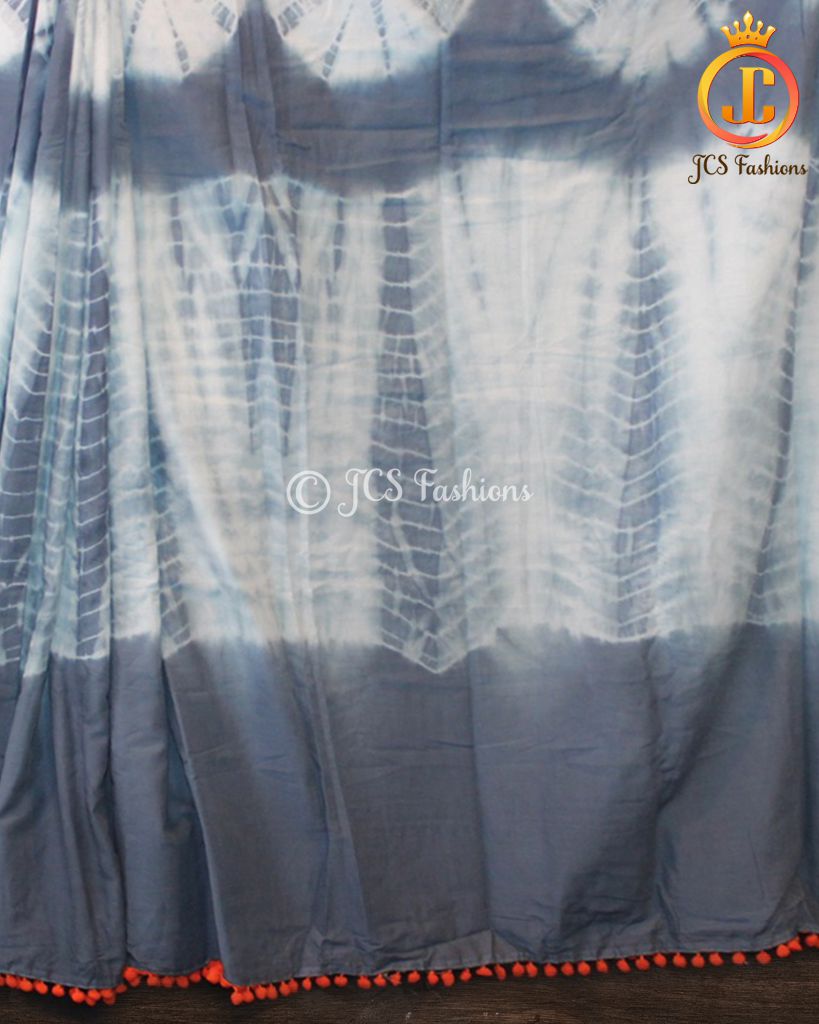 Shibori Design Mulmul Cotton Saree With Pom Lace Blouse SAREE JCS Fashions