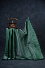 Luxurious Dupion Silk Saree with Silver Zari & Customizable Blouse