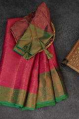 Royal Banarasi Tissue Saree with Green Border - Elegance Meets Comfort