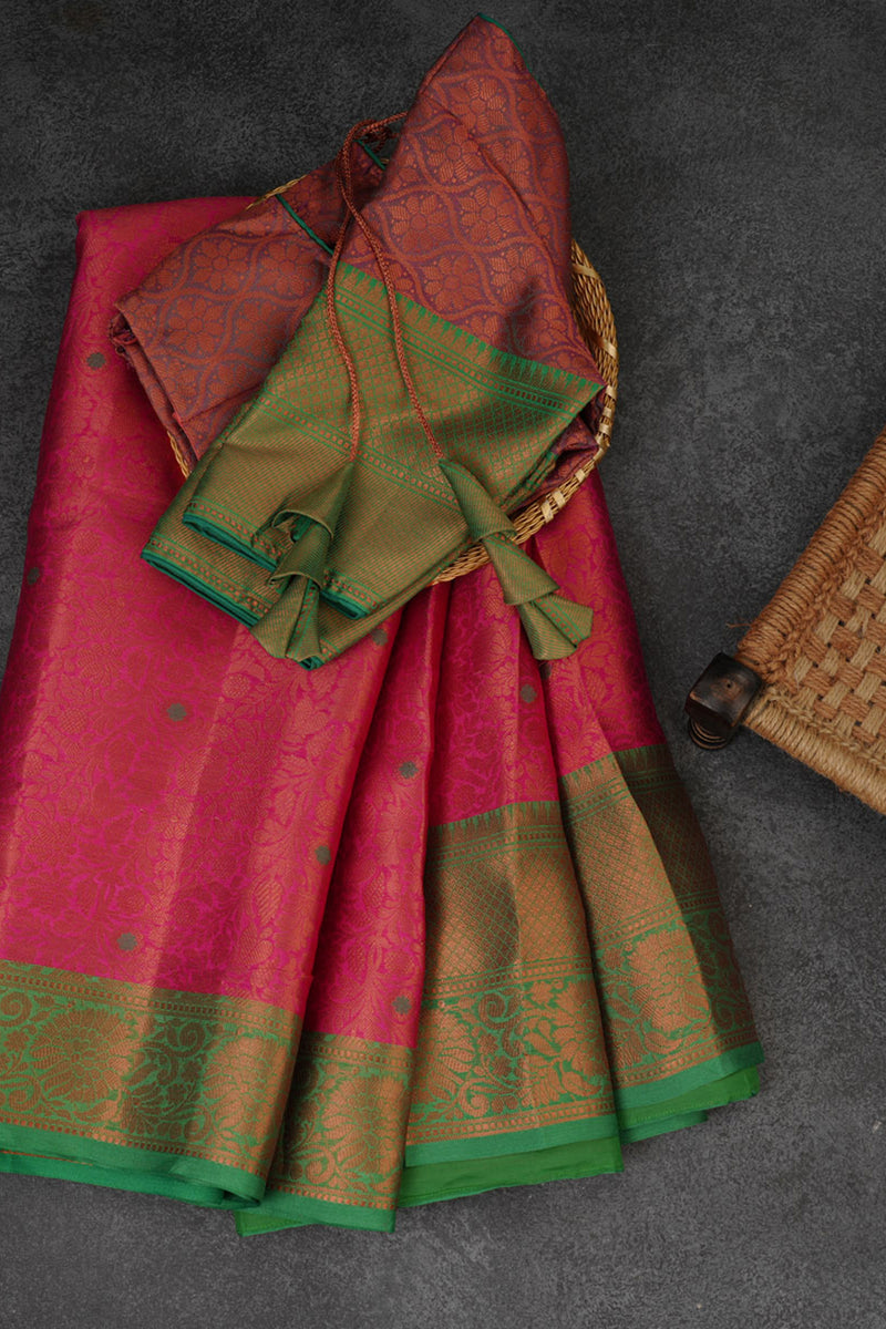 Royal Banarasi Tissue Saree with Green Border - Elegance Meets Comfort