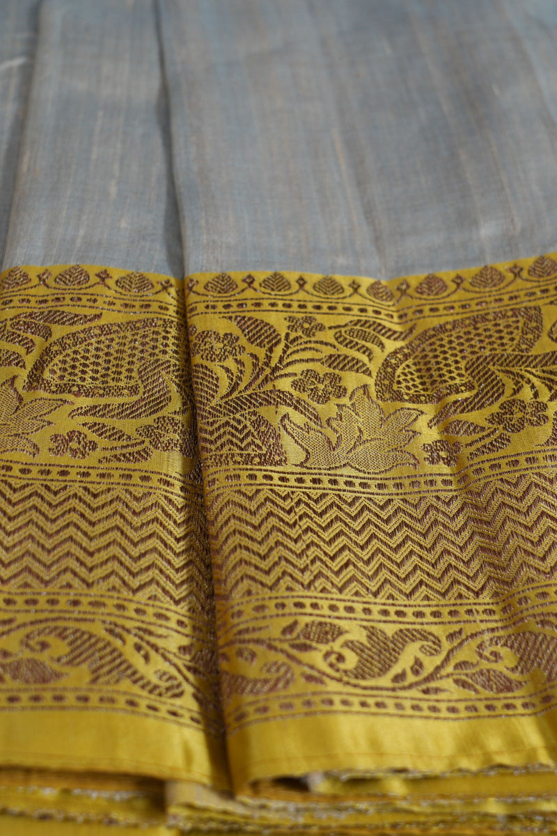 Elegant Handloom Banarasi Tussar Silk Saree - Antique Jari Work Accent