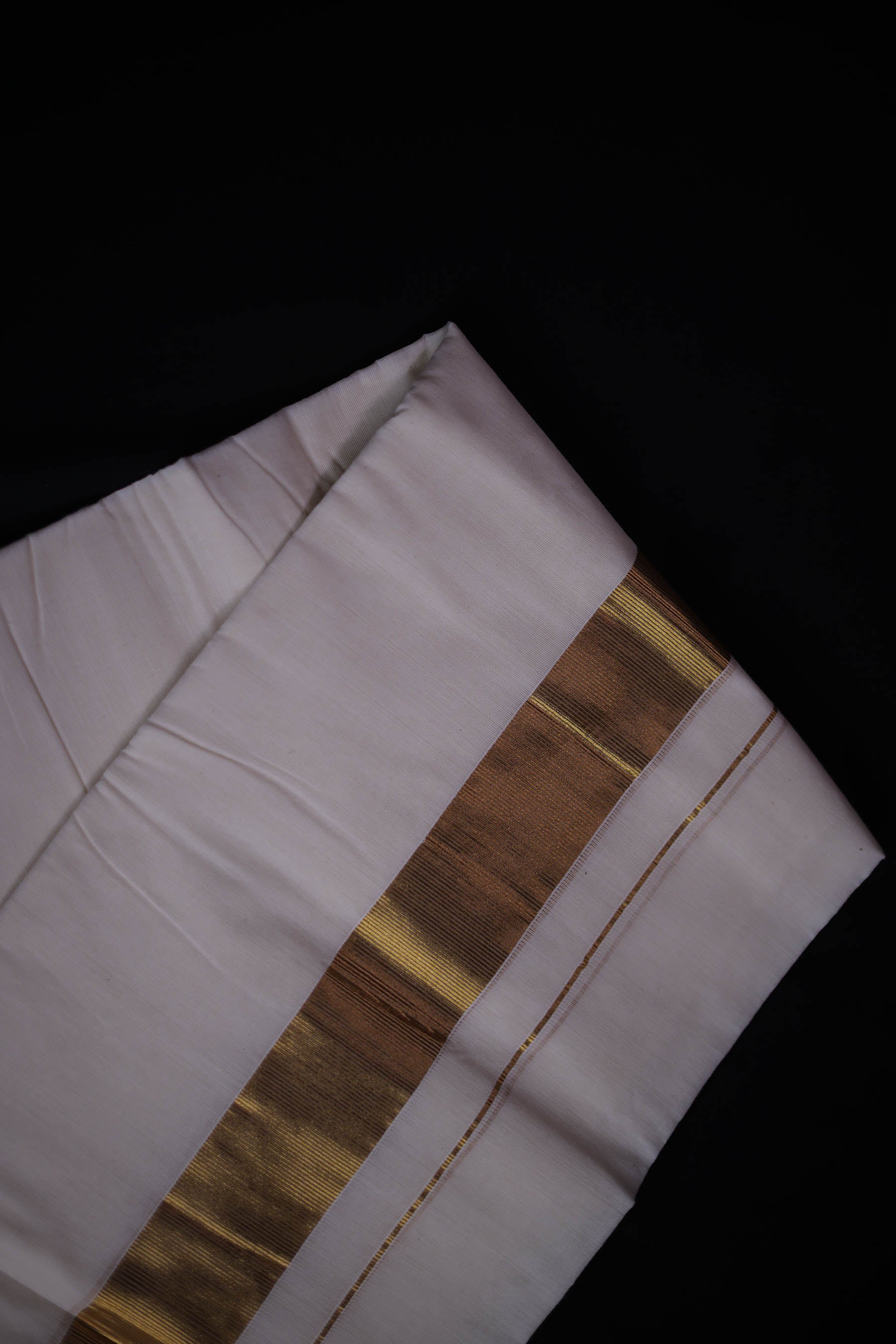 Men's Kerala Cotton Double Dhoti with Copper Zari Border by JCSFashions Men JCS Fashions