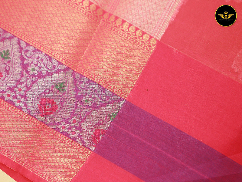 Premium Organza Pattu Saree, Allover Weaving, Big Butta Design, and Contrasting Pallu.