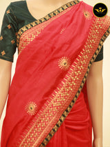 Art Silk Saree With Embroidery Pattern Fully stitched Blouse
