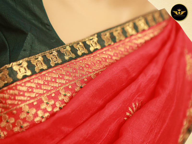 Art Silk Saree With Embroidery Pattern Fully stitched Blouse
