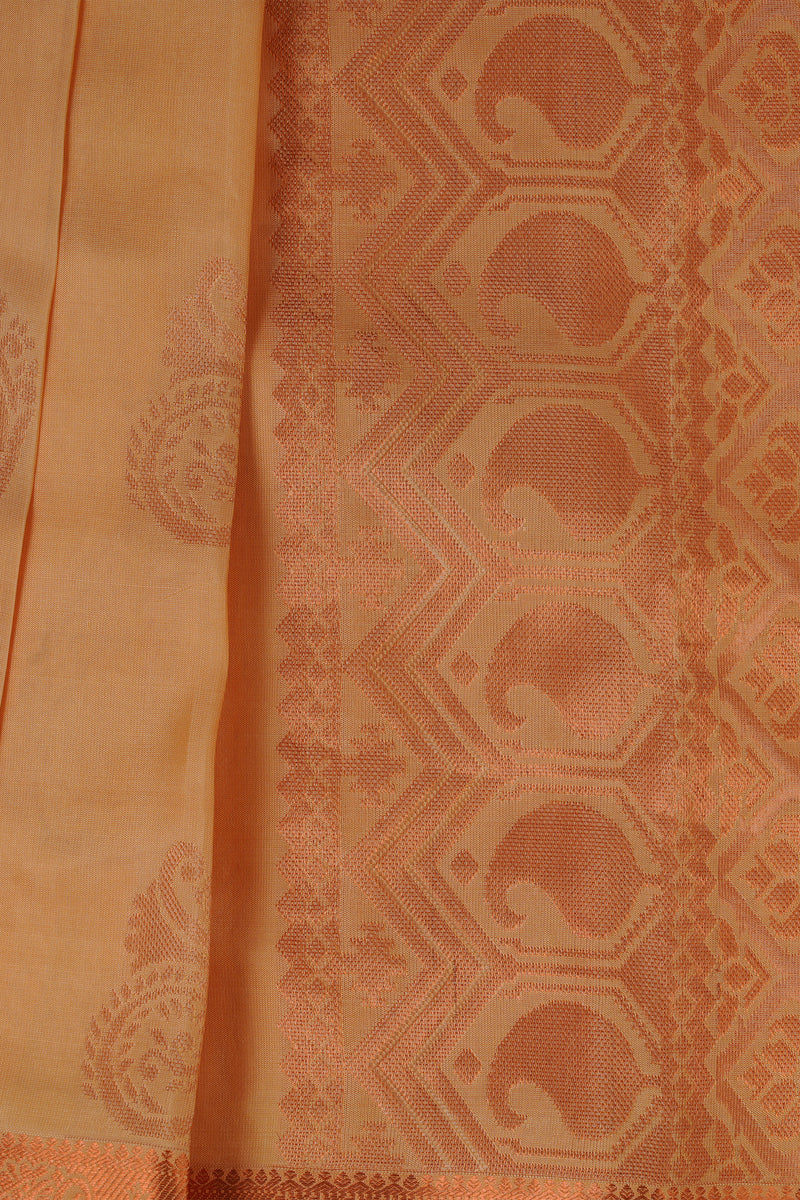 Pure Handloom Silk Saree with Copper Zari Border & Stitched Blouse