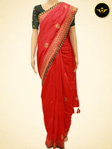 Art Silk Saree With Embroidery Pattern Fully stitched Blouse
