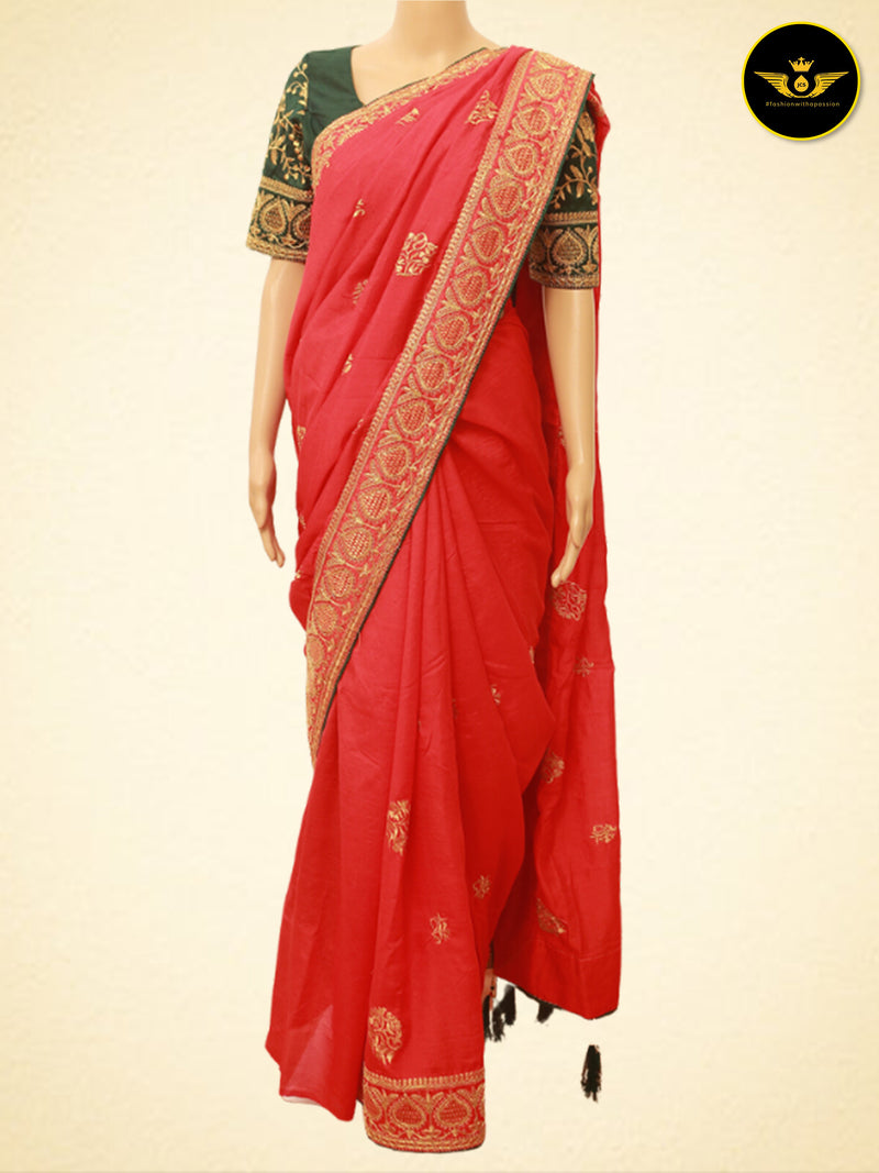 Art Silk Sarees With Embroidery Pattern Blouse