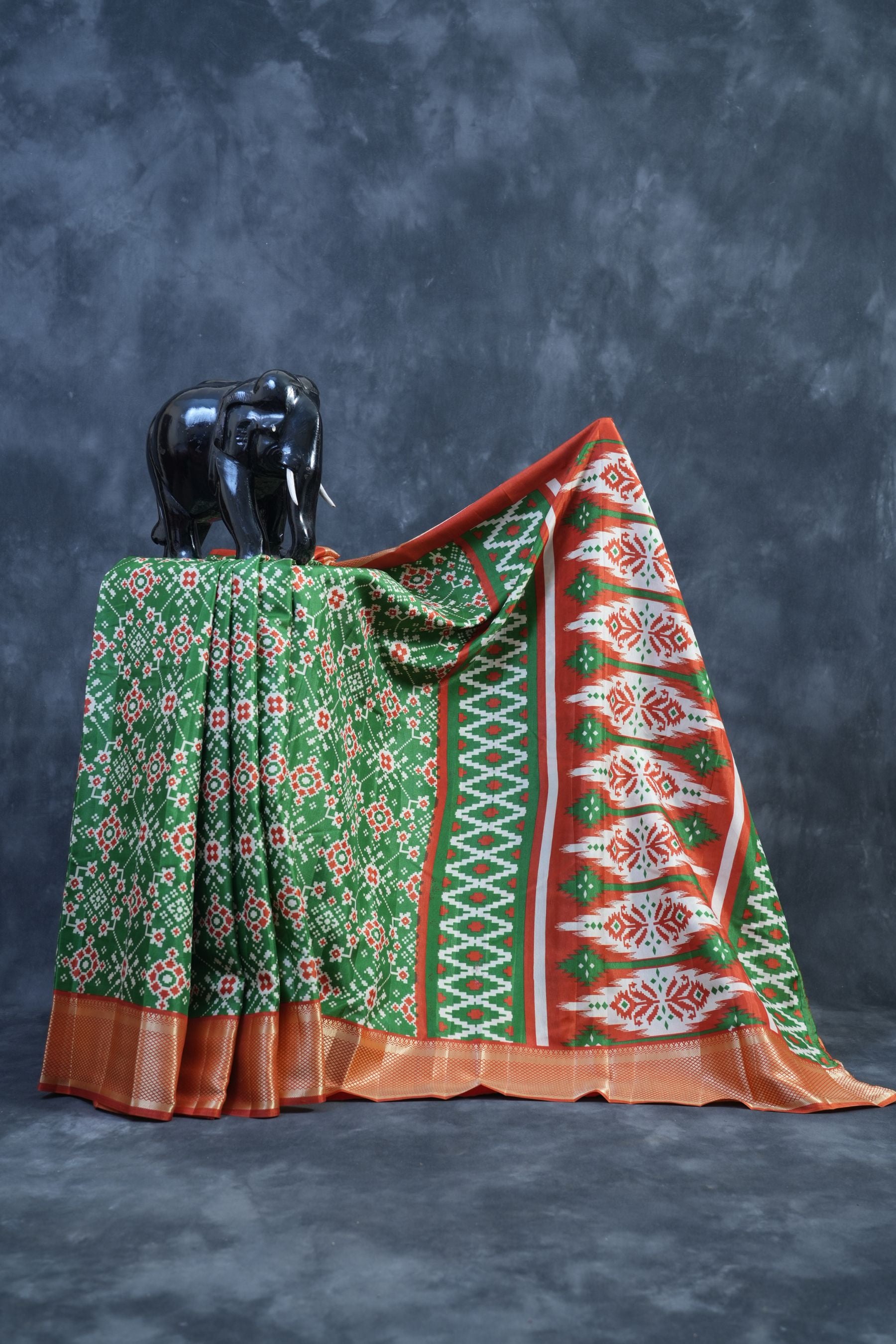Exquisite Kanchipuram Semi Silk Ikkat Saree & Complementary Blouse Piece Saree JCS Fashions Green 5.5 meters