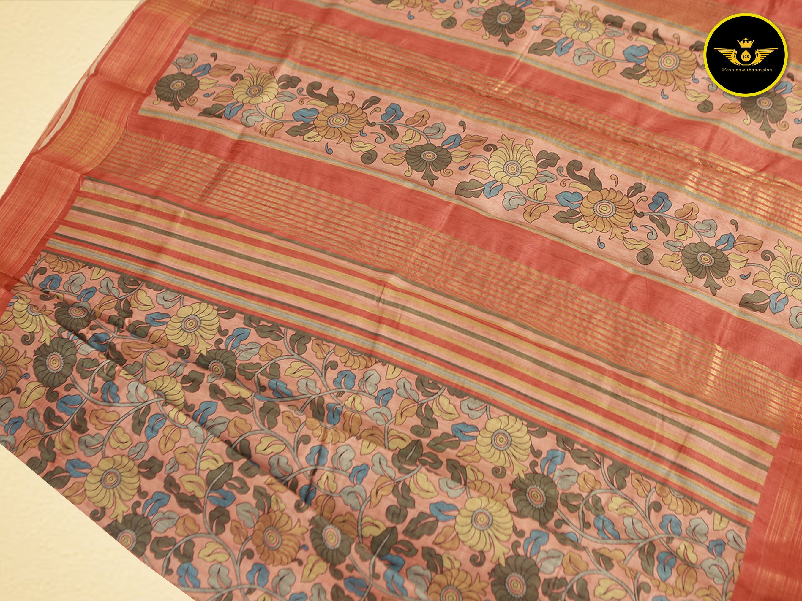 Semi Silk Saree with Exquisite Floral Design and Contrasting Blouse Saree JCS Fashions