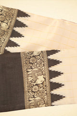 Zari Line Lite Semi Ikkat Saree with Gadwal Borders -Contrast Pallu