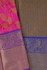 Handwoven Kanchipuram Silk Saree with Pink and Purple Border