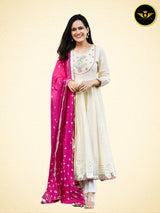 Beautiful Anarkali Gown with Bandej Dupatta in Mesmerizing White