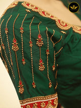 Stunning Heavy Aari Work Blouse With Captivating Latkan - Bottle Green
