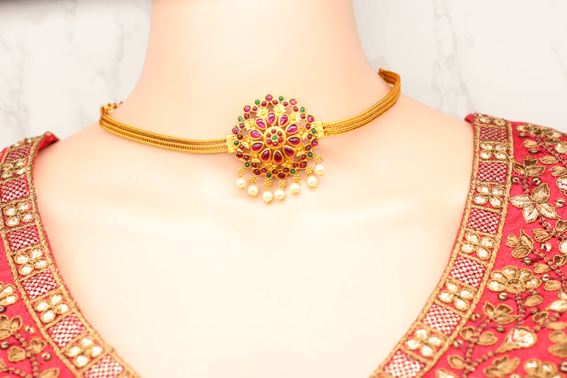 Chic Kemp Pendant and Jhumka Earring Set with Adjustable Choker